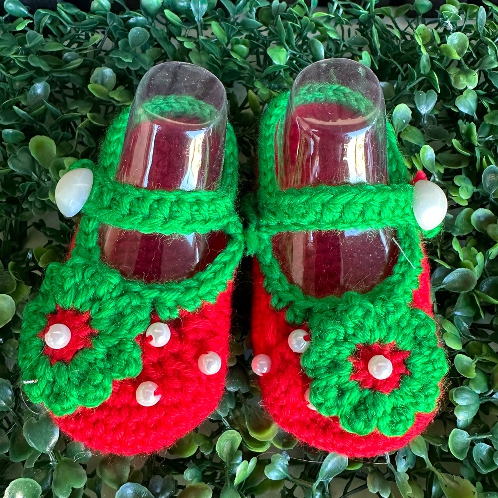 Handmade Red and Green Baby Booties